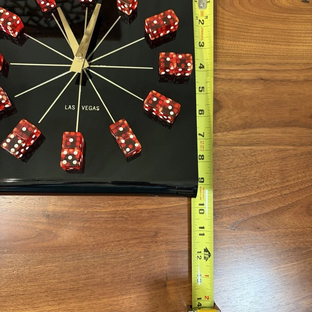 Vintage Las Vegas Red Dice Clock Black Acrylic Tabletop Japan Movement
